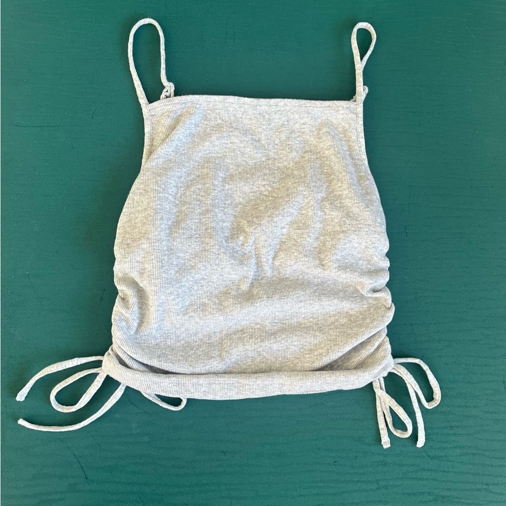 AERIE Ruched Cropped Tank Top Gray Ruched Size Small Adjustable Straps